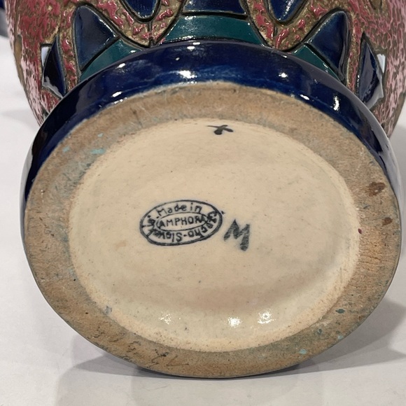 Antique Amphora ceramic vase Egypt art deco nouveau Czechoslovakia Marked Signed - Picture 7 of 16